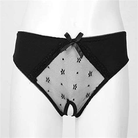 Dpois Womens Sexy Hollow Out Crotchless Briefs Sheer Mesh