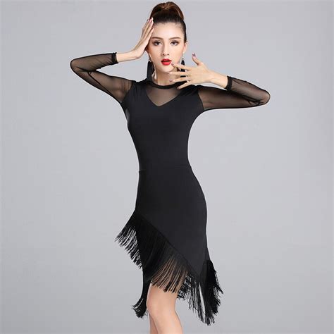 Best Selling Black Tassel Female Sexy Latin Dance Dress Wear Cha Cha