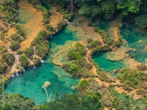 Semuc Champey Natural Bridge Of Limestone In The Cahabon River Of