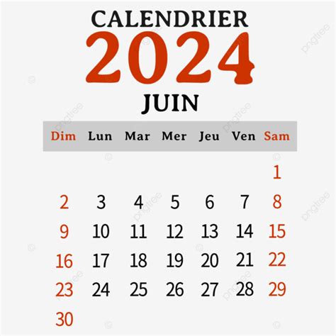 2024 Calendario Francés Junio Png Dibujos 2024 Calendario Rojo Png Y