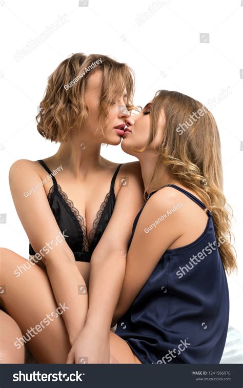 Two Sexy Girls Kissing Profile Isolated Foto Stok 1241586076 Shutterstock