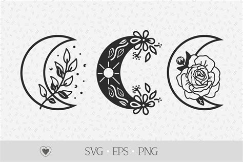 Moon Svg Floral Moon Svg Celestial Svg Crescent Moon Svg By Pretty