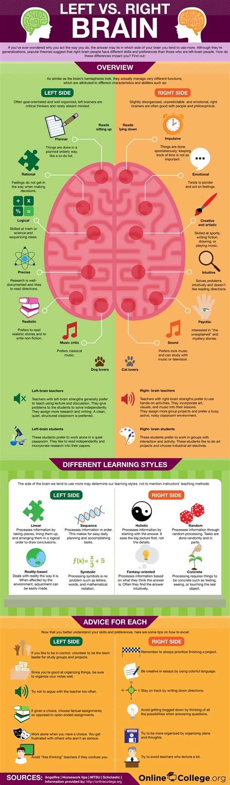 Characteristics of left brain dominant students. Left vs Right Brain Infographic - e-Learning Infographics