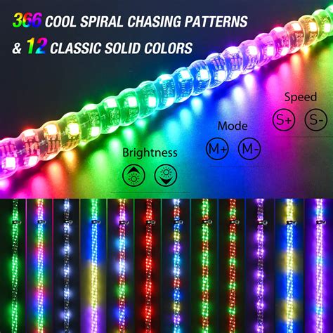 Nilight 2pcs 5ft Spiral Rgb Led Whip Light With Spring Base Chasing