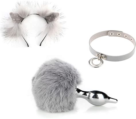 Cat Ear Headband Fluffy Plush Tail Anal Plug Plush