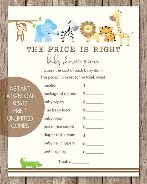 What makes the price is right baby shower game so much fun is that it's super easy to play, and just about everybody knows the rules of the game. The Price Is Right Baby Shower Game - Jungle Theme | Baby ...