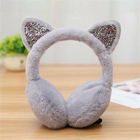 2020 fashion women fur winter ear warmer earmuffs cat ear muffs earlap glitter sequin sequin