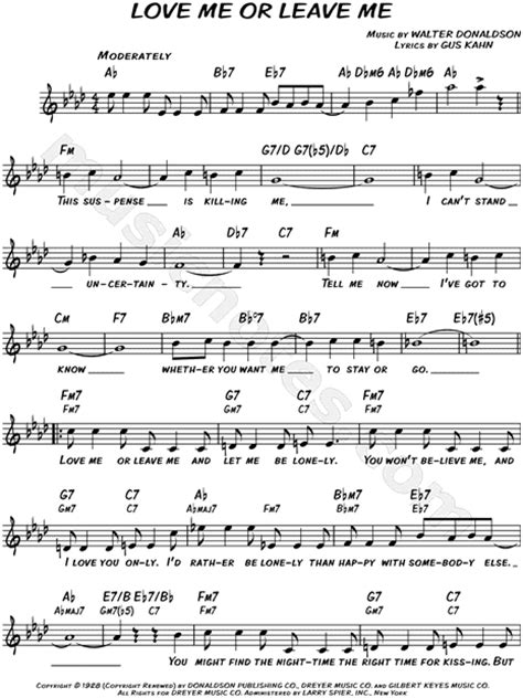 Walter Donaldson Love Me Or Leave Me Sheet Music Leadsheet In Ab