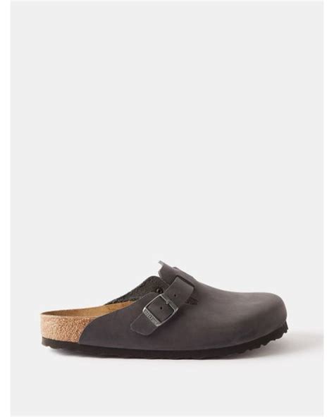 Birkenstock Boston Oiled Leather Backless Loafers In Gray Lyst
