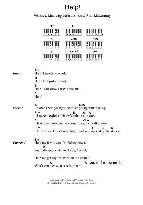 Help Piano Chordslyrics Print Sheet Music Now