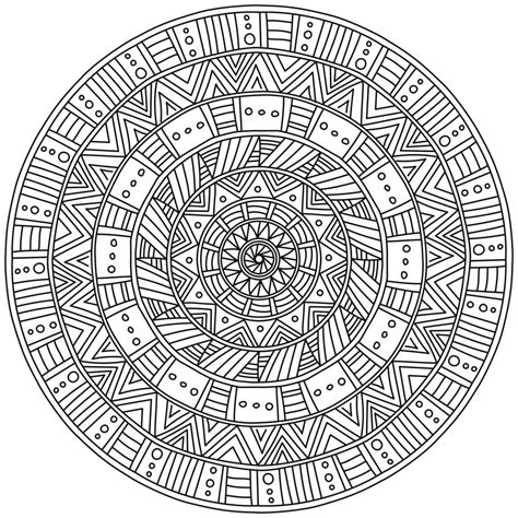Symmetrical Mandala With Linear Patterns Meditative Coloring Page In