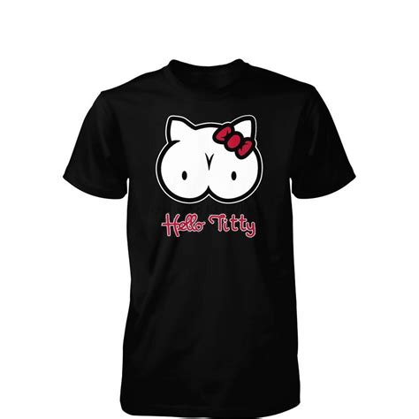 Hello Titty Parody Kitty Boobs Funny Humor Cat Sexual Bold Crude Mens T Shirt Sportswear Tee