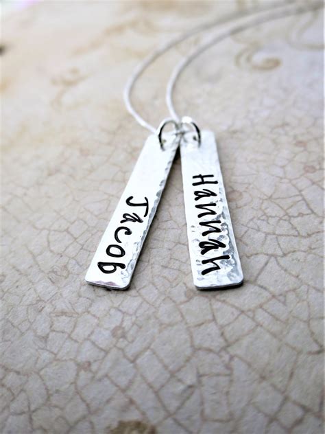 custom name necklace sterling silver bar necklace vertical bar necklace hand stamped names