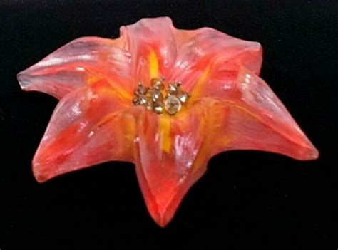 Alexis Bittar Large Lucite Lily Flower Pin Brooch Crystals Very Rare