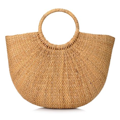 Natural Chic Hand Woven Round Handle Ring Straw Tote Retro Large Casual