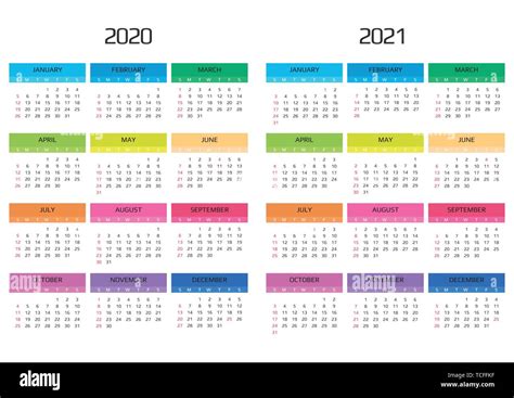 Calendar 2020 Template 12 Months Include Holiday Event Stock Vector