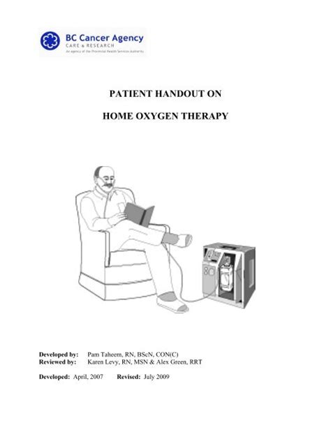 Patient Handout On Home Oxygen Therapy Bc Cancer Agency