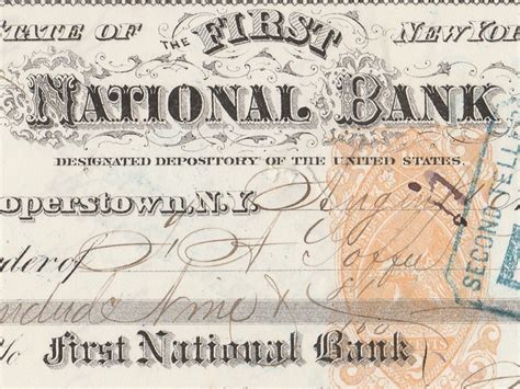 1872 First National Bank Check — Cooperstown New York Vintage