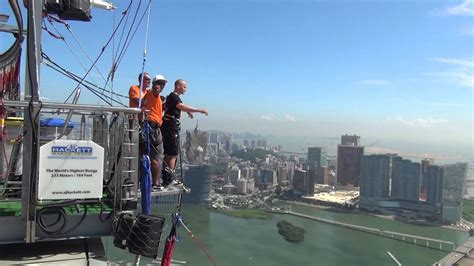 China Macau Tower Worlds Highest Bungy Jump 233m764ft Youtube