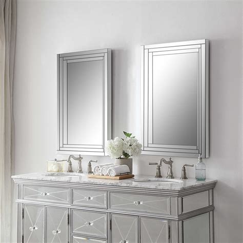 Frameless Stepped Mirrored Edge Beveled Bathroom Wall Mirror Modern Venetian 34” 759526403368 Ebay