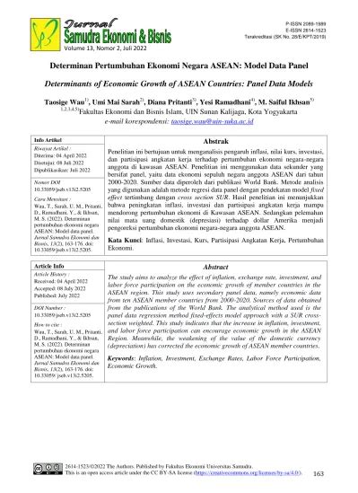 View Of Determinan Pertumbuhan Ekonomi Negara Asean Model Data Panel