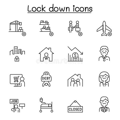 Lock Down Icons Set In Thin Line Style Stock Vector Illustration Of