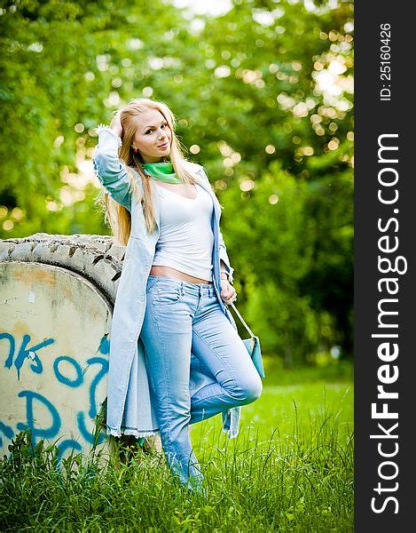 Attractive Girl Posing In Jeans Outdoor Free Stock Images And Photos