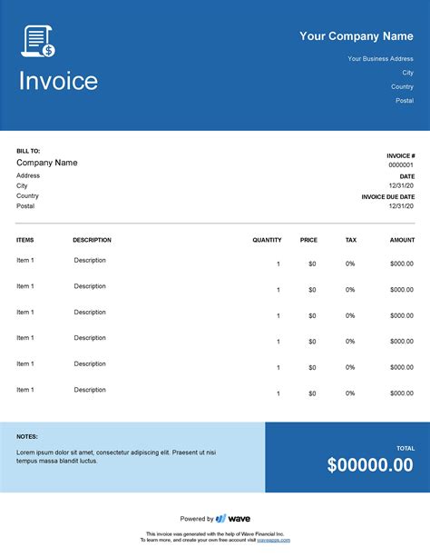 Example Invoice Template Wave Financial