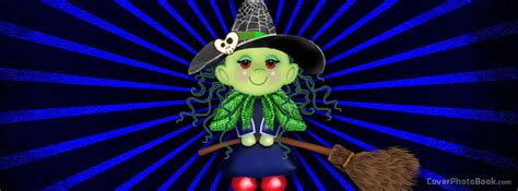 Cute Green Halloween Witch Facebook Cover Holidays