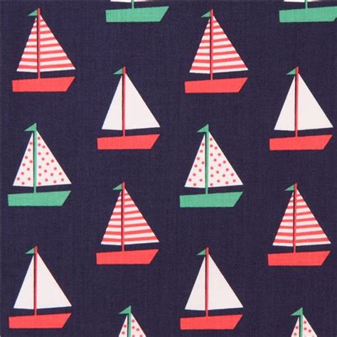 Navy Blue Sail Boat Fabric By Dear Stella Usa Modes4u