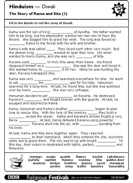 Hinduism Diwali Worksheet For 7th 9th Grade Lesson Planet