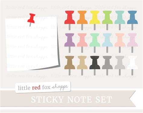 Sticky Note And Push Pin Clipart Pushpin Clip Art Labels Etsy