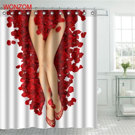 Wonzom Polyester Fabric Sexy Girl Shower Curtain Belle Lip Bathroom