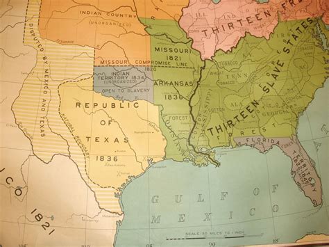1940s Pull Down School Wall Map Of The Usa In 1837 1850s Slave