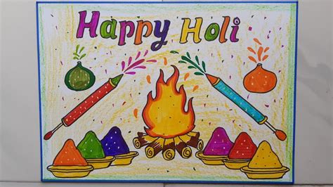 Holi Drawing Easy Steps Holi Festival Poster Drawing Ideaholi Fire