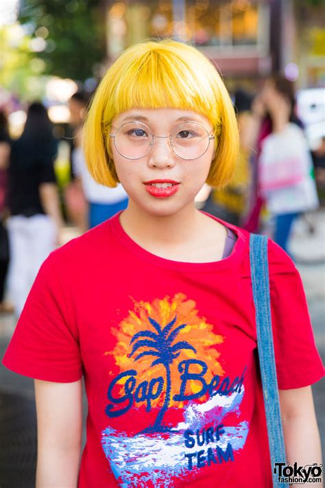 Harajuku Girl W Yellow Hair And Round Glasses In Wego Spinns And Gap Kids