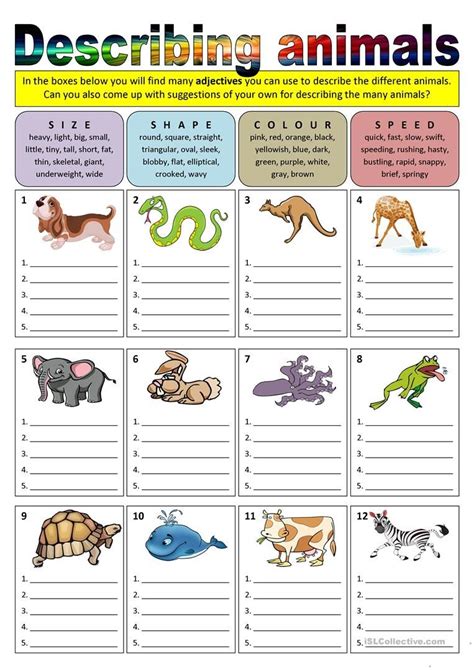 Describing Animals Adjectives Worksheet Free Esl Printable