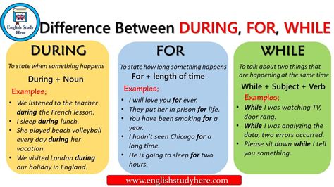 Difference Between DURING, FOR, WHILE - English Study Here