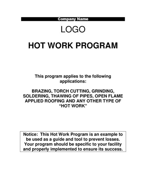 Hot Work Program Templates In Word And Pdf Formats