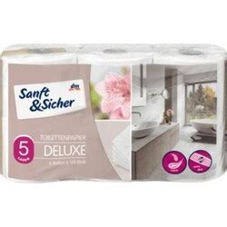 Doppelt so viele blätter, 40% weniger abfall. dm Sanft & Sicher Toilettenpapier Deluxe 5-lagig, 6+2x129 ...