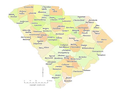 State Of South Carolina County Map With The County Seats