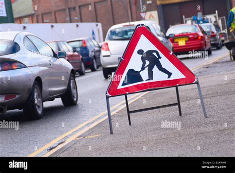 Roadworks Ahead Traffic Sign London England Uk Stock Photo Alamy