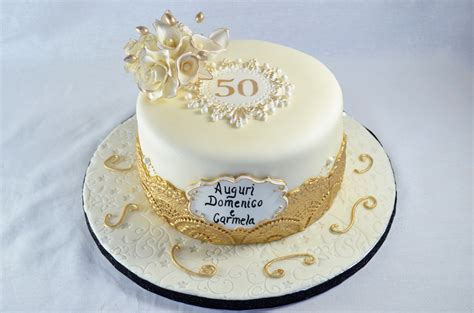 50th Anniversary Cake In Gold Lace With Sugar Roses Calla Lilies Ivy