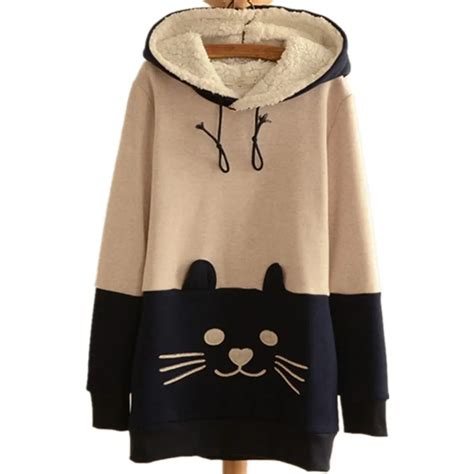 Japanese Harajuku Hoodies Cute Cat Kawaii Women Sweatshirts Anime Women Hooded Coat Jacket Neko