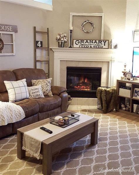 Cozy Living Room Brown Couch Decor Ladder Winter Decor Cozy