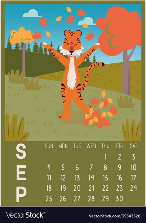 Calendar 2022 With Tiger Royalty Free Vector Image