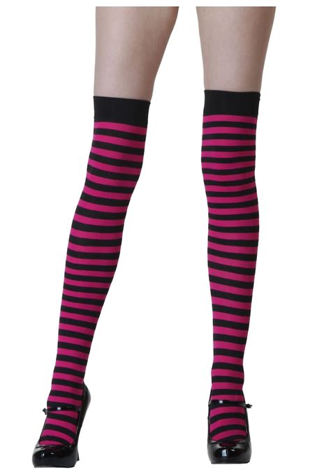 Fuchsia Pink And Black Knee High Striped Socks Etsy