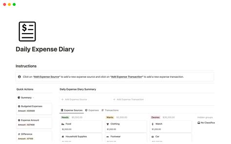 Daily Expense Diary Notion Template