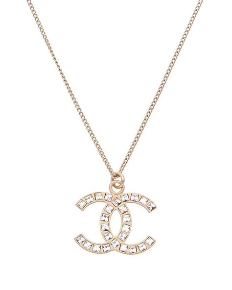 Chanel Gold Tone Cc Square Rhinestone Necklace In Metallic Lyst