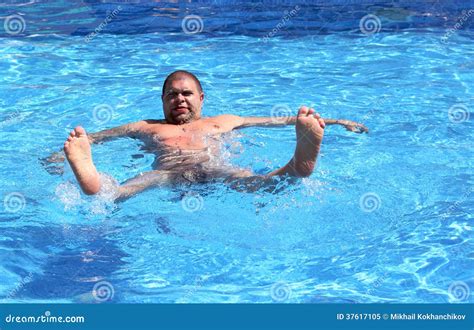 Fun Overweight Man In Pool Stock Image Image Of Happy 37617105